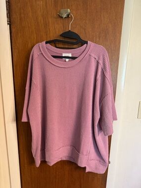 New With Tags ANDRÉE BY UNIT Mauve Pink Oversized Urban Ribbed Short Sleeve Top